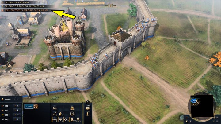 To complete the mission, you must destroy 4 enemy camps and keep eliminating waves of enemy troops until reinforcements arrive - Age of Empires 4: The Siege of Wallingford (The Normans) - walkthrough - The Normans - Age of Empires 4 Guide