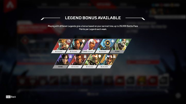 During your first in Apex Legends you can earn up to 225,000 extra experience points each week if you have all 9 characters unlocked - How to quickly level a battle in Apex Legends? - Season in Apex Legends - Apex Legends Guide