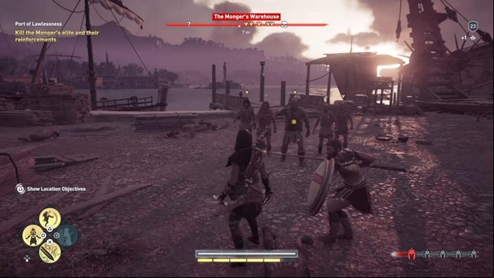 Speak with the man and then kill the enemies outside the warehouse - AC Odyssey: Land of the Lawless - Main Storyline - Assassins Creed Odyssey Guide