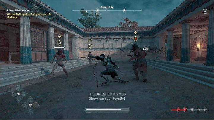 The School of Hard Knocks requires you to fight several skirmishes on the school grounds - AC Odyssey: Volcanic Islands, Side Quests - Side Quests - Assassins Creed Odyssey Guide
