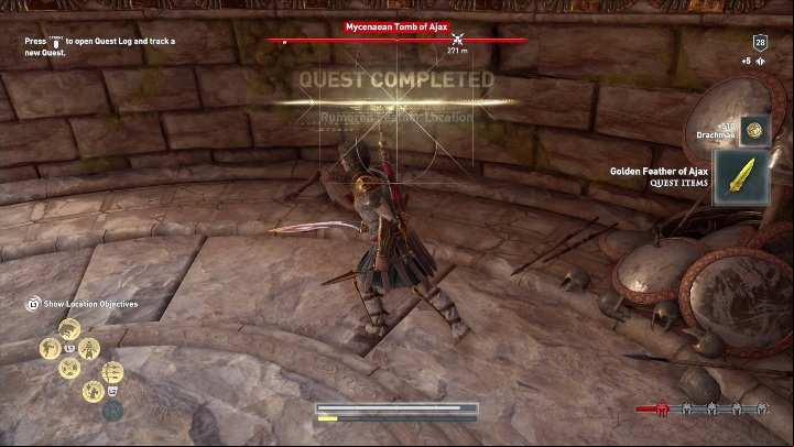 The feather is in the pile of items located on the left side of the room - AC Odyssey: Treasure hunting for Xenia, Side Quests - Side Quests - Assassins Creed Odyssey Guide