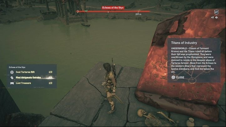Location of Ainigmata Ostraka: The first element of the ostraka is in the location called Echoes of the Styx - AC Odyssey Fate of Atlantis: Episode 2, Torment of Hades - Ainigmata Ostrakas - Ainigmata Ostraka - Assassins Creed Odyssey Guide