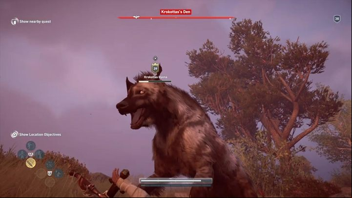 The hyena will jump on you from time to time - if it manages to knock you down, the animal will deal you a bit of damage - The Krokottas Hyena (Kythera Island) - Hunting for Seven Beasts - Hunting for Seven Beasts - Assassins Creed Odyssey Guide