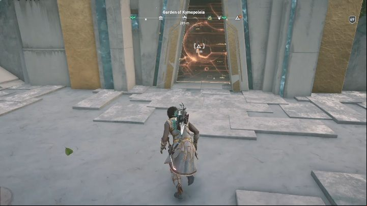 The entrance to the archive is at the bottom of the building - AC Odyssey Fate of Atlantis: Archive of Hephaistos, Archives - Archives - Assassins Creed Odyssey Guide
