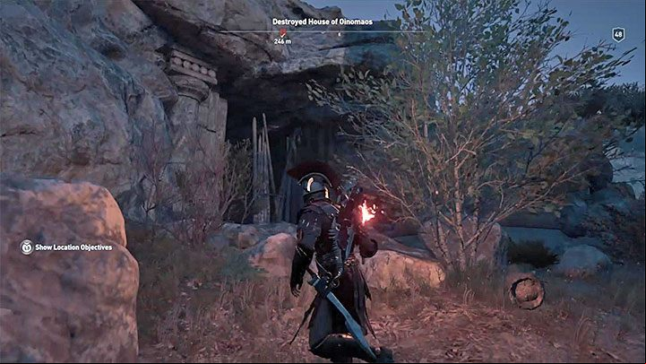 Solution: The entrance to the tomb is hidden between the rocks next to the ruined house - they are shown in the picture above - AC Odyssey: Tombs in Elis - Tombs - Assassins Creed Odyssey Guide
