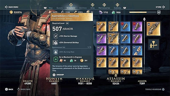 Item stats and type: Gauntlets from a legendary set - AC Odyssey: Legendary Chests - Best builds - Assassins Creed Odyssey Guide