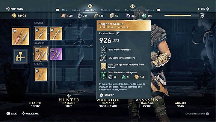 Legendary golden items are extremely rare during the first few hours - AC Odyssey: Can legendary items be removed from the inventory? - FAQ - Assassins Creed Odyssey Guide