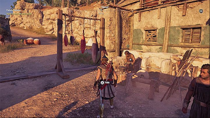 The first part of the side quest concerns the recovery of the sword and you have to meet with the blacksmith Kosta in the village - AC Odyssey: Kosta - Romance - Romances - Assassins Creed Odyssey Guide