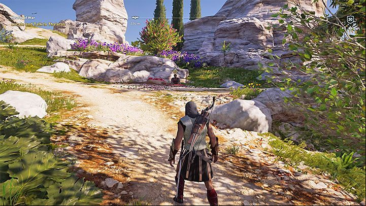 Thaletas will invite you to meet him on the beach - this is a marked section of the Delos beach - AC Odyssey: Thaletas - Romance - Romances - Assassins Creed Odyssey Guide