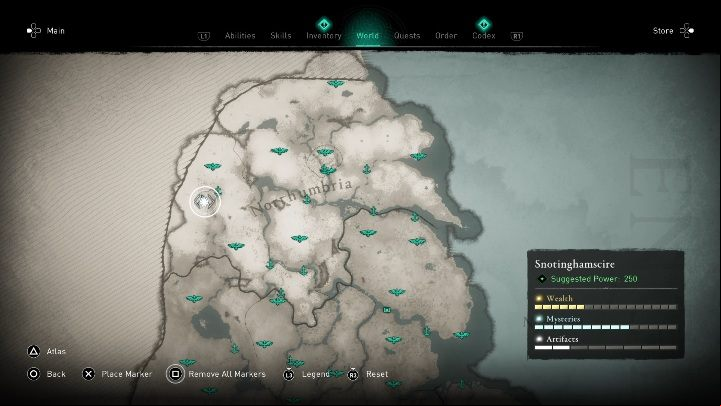 The location of the cursed place: west of Hemthorpe - Assassins Creed Valhalla: Cursed symbol - Snotinghamscire secrets, locations - Snotinghamscire - Assassins Creed Valhalla Guide and Walkthrough