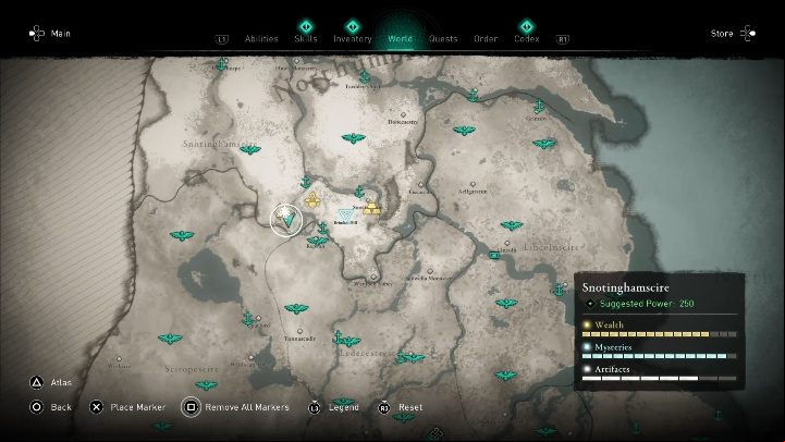 The location of the cursed place: north of Minninglow - Assassins Creed Valhalla: Cursed symbol - Snotinghamscire secrets, locations - Snotinghamscire - Assassins Creed Valhalla Guide and Walkthrough