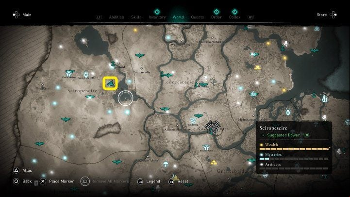 In the place marked on the image above, you will come across the corpse of a man, which surprisingly can talk - Assassins Creed Valhalla: The Puppeteer - Sciropescire - Assassins Creed Valhalla Guide and Walkthrough