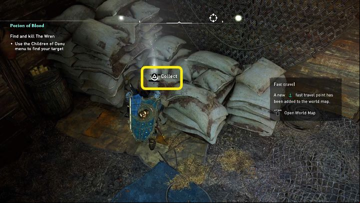 You'll find the first clue in the wooden warehouse on the beach, in the place marked in the image above - AC Valhalla Wrath of the Druids: Potion of Blood - Walkthrough - Assassins Creed Valhalla Guide and Walkthrough