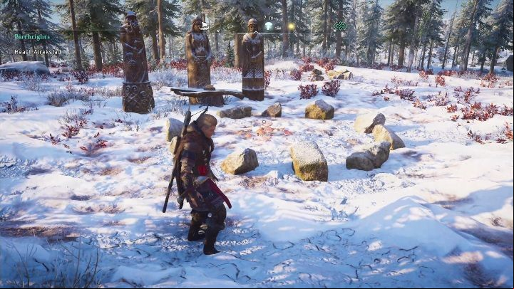 You'll find them immediately, as they are surrounded by several rocks and two statues stand right next to them - Assassins Creed Valhalla: Fly Agaric - Rygjafylke secrets, locations - Rygjafylke - Assassins Creed Valhalla Guide and Walkthrough