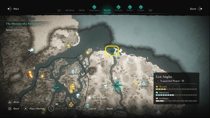 You will find Finnr on a small rocky island at the edge of the map - Assassins Creed Valhalla: The Measure of a Norseman - East Anglia - Assassins Creed Valhalla Guide and Walkthrough