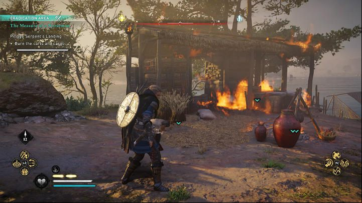 Fighting your opponents, do not forget that your main task is to burn the carts and crates with goods - Assassins Creed Valhalla: The Measure of a Norseman - East Anglia - Assassins Creed Valhalla Guide and Walkthrough