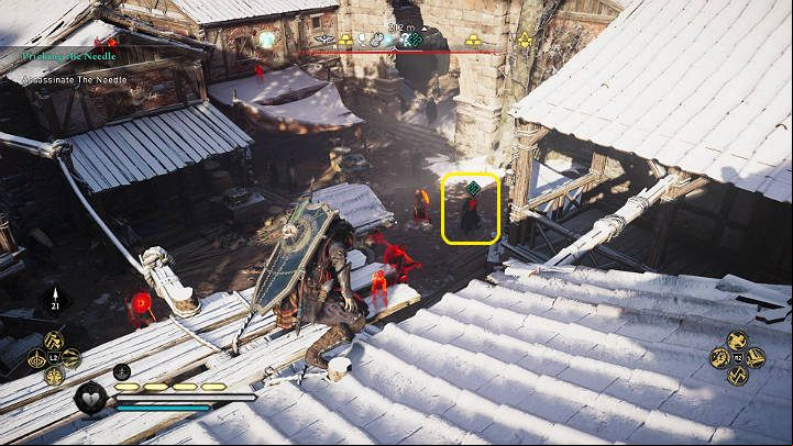 The Needle is accompanied by many guards, but you can easily get him by attacking from above - Assassins Creed Valhalla: Pricking The Needle - Jorvik - Assassins Creed Valhalla Guide and Walkthrough