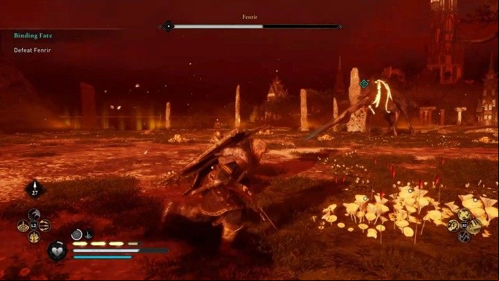 In the second phase of the duel, Fenrir will grab a massive tree trunk in his mouth and perform sweeping attacks - Assassins Creed Valhalla: Fenrir boss fight - how to win? - Bosses - Assassins Creed Valhalla Guide and Walkthrough