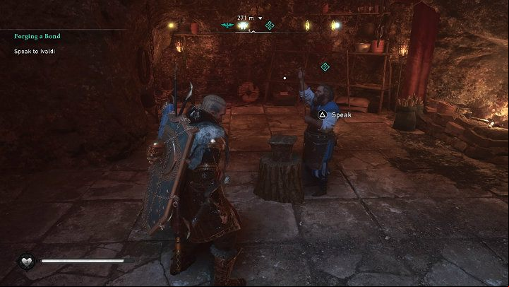 After collecting the required ingredients: cat's footfall and mountain root, return to the dwarf's forge - Assassins Creed Valhalla: Forging a Bond - Asgard - Assassins Creed Valhalla Guide and Walkthrough