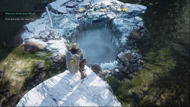 Climb the rock nearby and stand as demonstrated in the picture above A mysterious well will appear before your eyes - jump into it - Assassins Creed Valhalla: Mistress of the Iron Wood - Jotunheim - Assassins Creed Valhalla Guide and Walkthrough