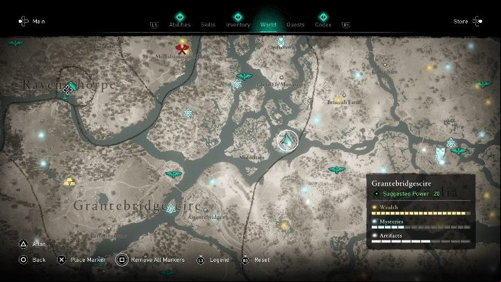 The location of the cursed place: east of Middeltun - Assassins Creed Valhalla: Cursed symbol - Grantebridgescire secrets, locations - Grantebridgescire - Assassins Creed Valhalla Guide and Walkthrough