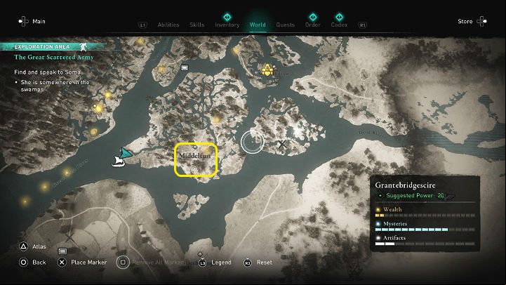 For reference, we have marked the location of Soma in the picture above - Assassins Creed Valhalla: The Great Scattered Army - Grantebridgescire - Assassins Creed Valhalla Guide and Walkthrough