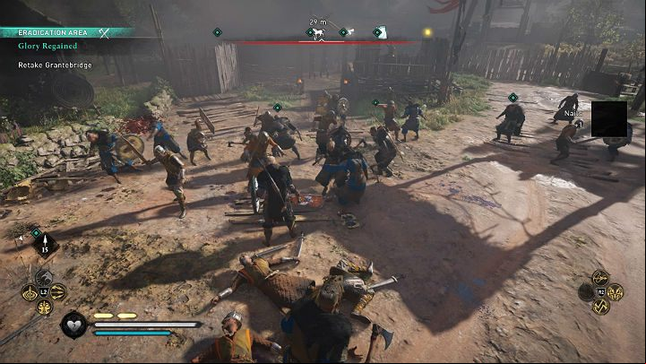 Behind the wooden palisade there is a large group of soldiers but with the help of the Soma clan you should quickly deal with them - Assassins Creed Valhalla: Glory Regained - Grantebridgescire - Assassins Creed Valhalla Guide and Walkthrough
