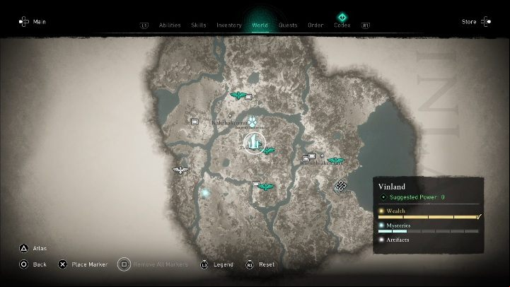 You will find the cairn in the middle of the map, right next to the synchronization point - Assassins Creed Valhalla: Standing Stones - Vinland secrets, locations - Vinland - Assassins Creed Valhalla Guide and Walkthrough