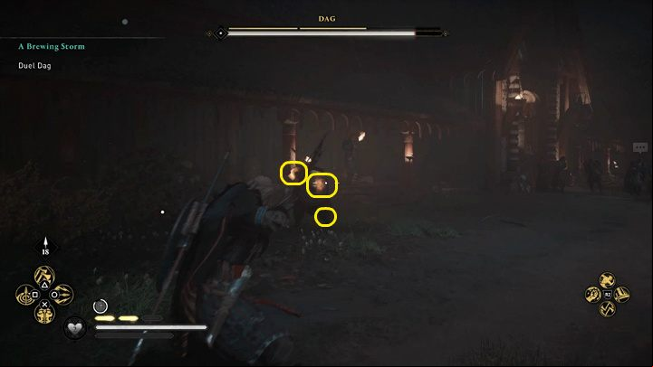 The opponent has three weak points: left forearm, right arm and left knee - Assassins Creed Valhalla: A Brewing Storm - Ravensthorpe - Assassins Creed Valhalla Guide and Walkthrough