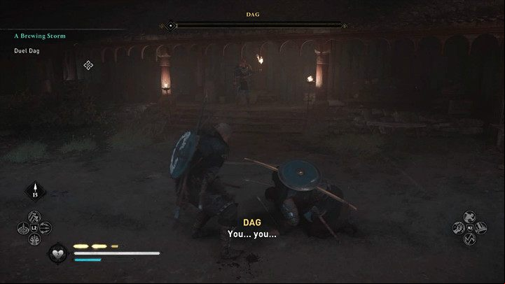 Avoid enemy attacks or block and use every opportunity to counter or keep your opponent at a distance and shoot him with the bow if you prefer this fighting style - Assassins Creed Valhalla: A Brewing Storm - Ravensthorpe - Assassins Creed Valhalla Guide and Walkthrough