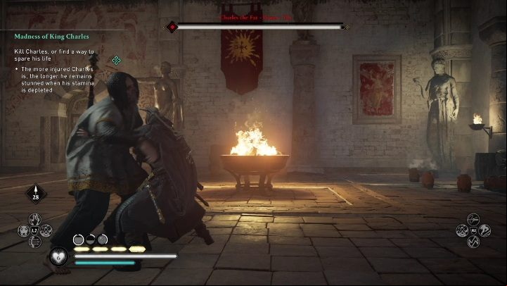 Focus on Charles' weak points - head and left leg - AC Valhalla Siege of Paris: The Madness of King Charles - Main missions - Assassins Creed Valhalla Guide and Walkthrough