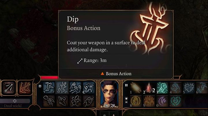 Dipping is one of the bonus actions - Baldurs Gate 3: How and for what dip weapon? - Combat - Baldurs Gate 3 Guide, Walkthrough