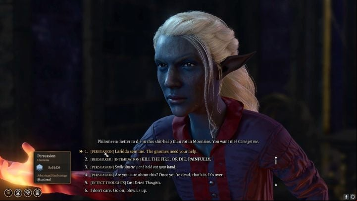 During a conversation with the gnome, you will be able to do a skill check to persuade her to give you the Runpowder vial - Baldurs Gate 3: Grymforge in BG3 - walkthrough - Act 1 - Baldurs Gate 3 Guide, Walkthrough