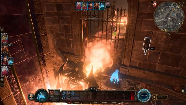 When you get to the gargoyle, conjure a hand behind the bars and use it to pull the lever - Baldurs Gate 3: Grymforge in BG3 - walkthrough - Act 1 - Baldurs Gate 3 Guide, Walkthrough