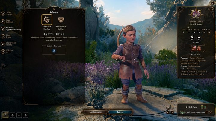 The best race for a Rogue is a Lightfoot Halfling due to their natural ability making Stealth checks easier - Baldurs Gate 3: Rogue - best build - Rogue - Baldurs Gate 3 Guide, Walkthrough