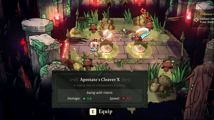 During the game, you will be able to choose from 5 types of weapons that deal different amounts of damage and have various attack speeds - Cult of the Lamb: Weapons - Basics - Cult of the Lamb Guide