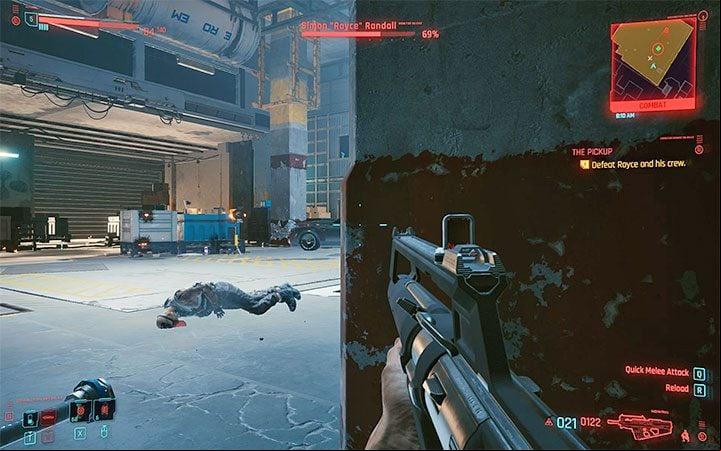 If you prefer to confront Royce directly, don't forget to deal with his minion quickly so that you can focus on the boss - Cyberpunk 2077: How to beat Royce? - Bosses - Cyberpunk 2077 Guide