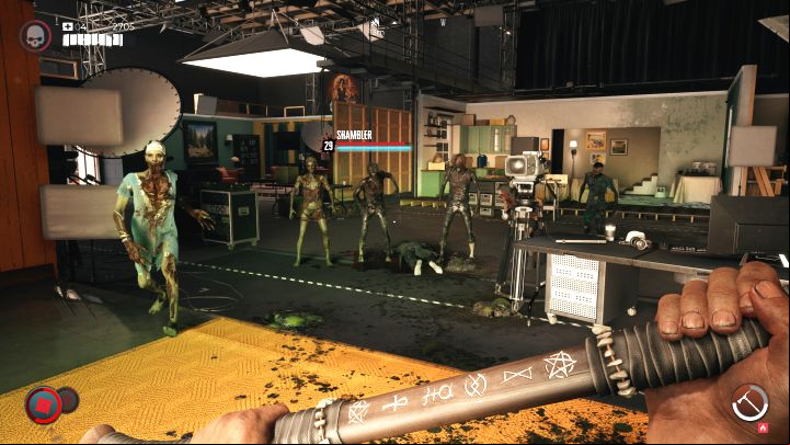 Run around the studio and wait for the moment when 3 zombies appear next to each other in front of the hero (example in the picture) - Dead Island 2: How to the Ninja challenge? - FAQ - Dead Island 2 Guide