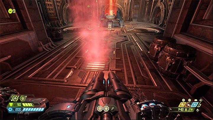 Hitting the button activates the red launcher pad shown in the picture - Doom Eternal: The question mark in the Fortress of Doom - how can I reach it? - Collectibles and exploration - Doom Eternal Guide