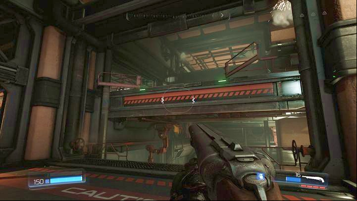 Jump one floor higher from there (the edge with green lights that is on the right side) and then walk a while and jump down to the left, to the first Rune Trial and to the additional armor - Doom: Argent Energy Tower Walkthrough - Walkthrough - Doom Game Guide & Walkthrough