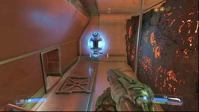 Behind the second artifact on the left there is Mega Health and a tunnel that leads to the collectible (Eliteguy) - Doom: All secrets in Lazarus Labs - Secrets - Doom Game Guide & Walkthrough