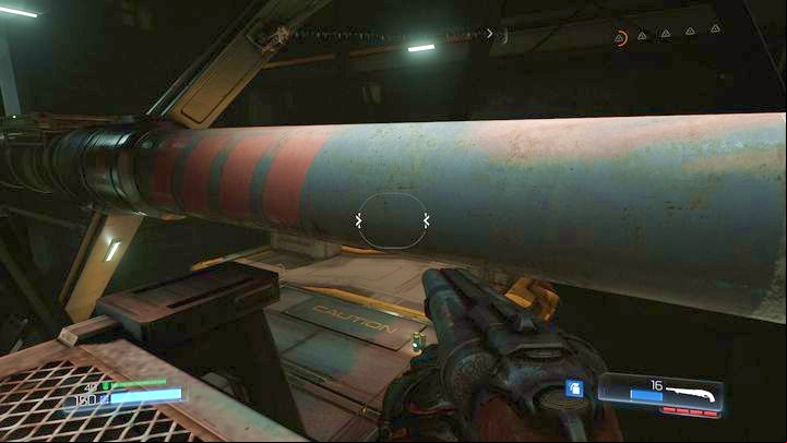 Once you jump towards it you will notice a long pipe - Doom: All secrets in Argent Energy Tower - Secrets - Doom Game Guide & Walkthrough