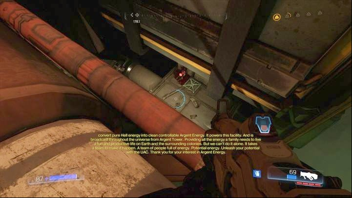 Turn around after you see Olivia for the first time - Doom: All secrets in Argent Energy Tower - Secrets - Doom Game Guide & Walkthrough