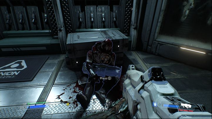 Turn right behind the door and pick up the Heavy Assault Rifle - Doom: Resource Operations Walkthrough - Walkthrough - Doom Game Guide & Walkthrough