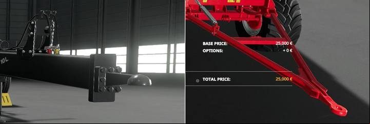 Trailer connection: coupling ball (left) and bolt (right). - Farming Simulator 19: All vehicles - overview, tips - List of vehicles and machines - Farming Simulator 19 Guide and Tips