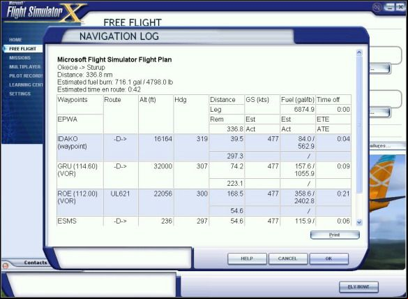 Navigation Log. - Flight Planner - Exemplary flight: Boeing 737-800 - Flight Simulator X - Game Guide and Walkthrough