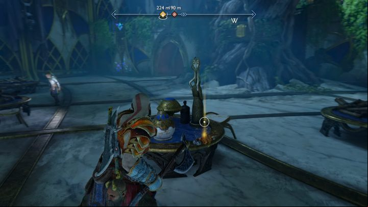 The scroll lies on a table in the center of the room - God of War Ragnarok: The Forbidden Sands, Alfheim - secrets, collectibles - Alfheim - God of War Ragnarok Guide