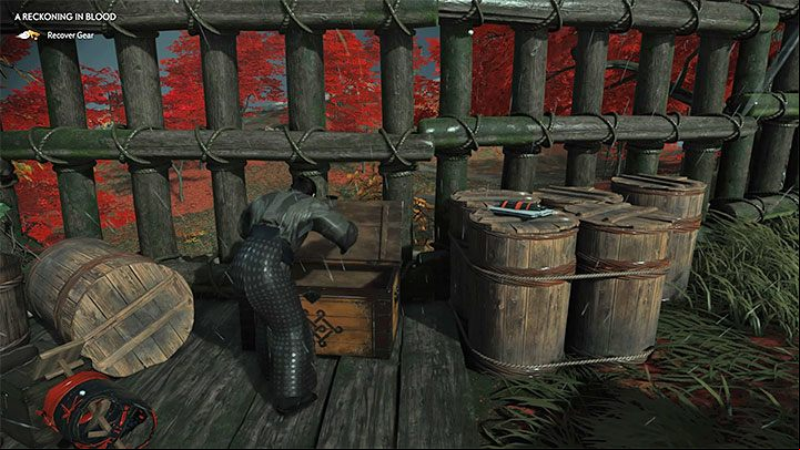 This is a very simple objective - all of Jins equipment is stored in the box presented in the image above - Ghost of Tsushima: A Reckoning in Blood walkthrough - Act 2 - Ghost of Tsushima Guide, Walkthrough