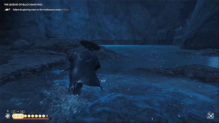 You need to head down carefully, lowering yourself or by constantly jumping on edges - Ghost of Tsushima Iki Island: The Legend of Black Hand Riku - walkthrough - Mythic Tales - Ghost of Tsushima Guide, Walkthrough
