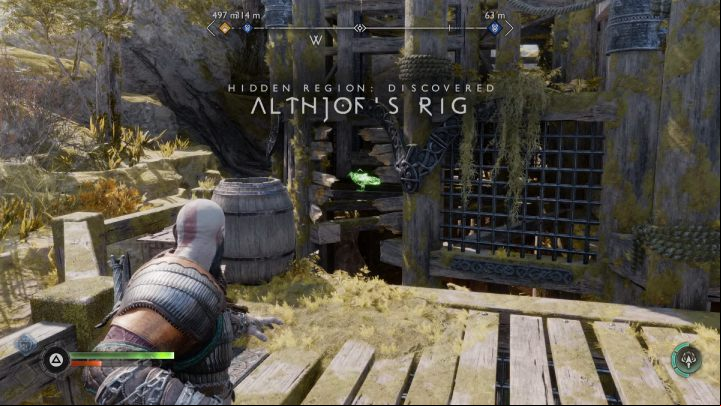 The bird is hidden under a wooden structure near the entrance to the platform leading from the boat dock - God of War Ragnarok: Althjofs Rig, Svartalfheim - secrets, collectibles - Svartalfheim - God of War Ragnarok Guide